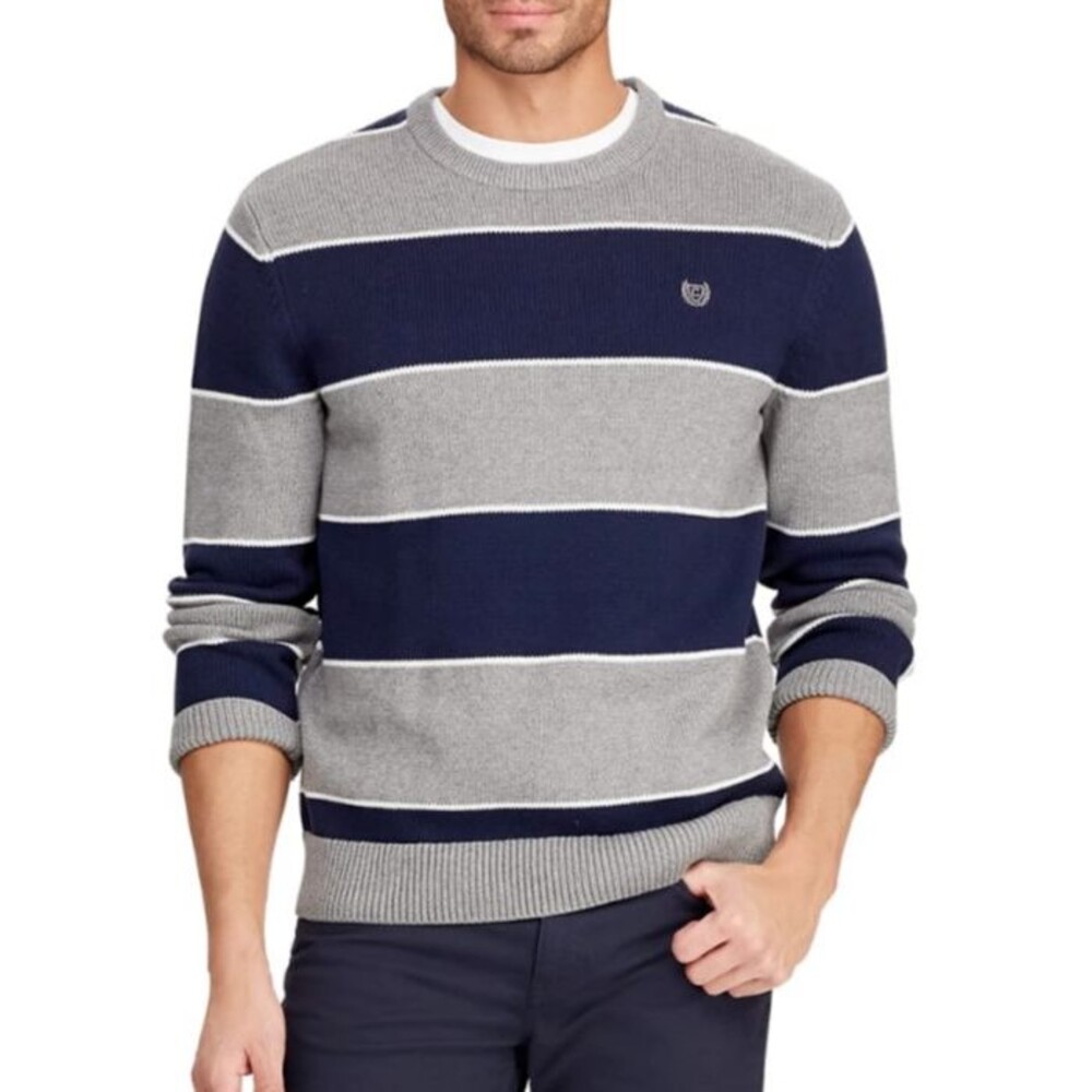 Mens‎ Chaps Blue Gray Striped Sweater Pullover Crew Neck Classic Preppy Rugby XL